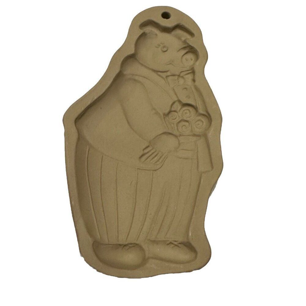 VTG Brown Bag Cookie Art Press Hill Design Mold Pig Flowers